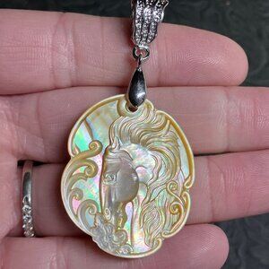 Horse and Flower Mother of Pearl Pendant